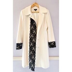 Y2K Coquette Bebe Womens Wool Blend Lace Trim Long Coat Jacket Size M